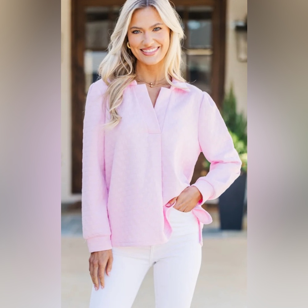 Pink & White Knit Swing Shirt Tunic | S | Textured | NWT | Mint Julep Boutique